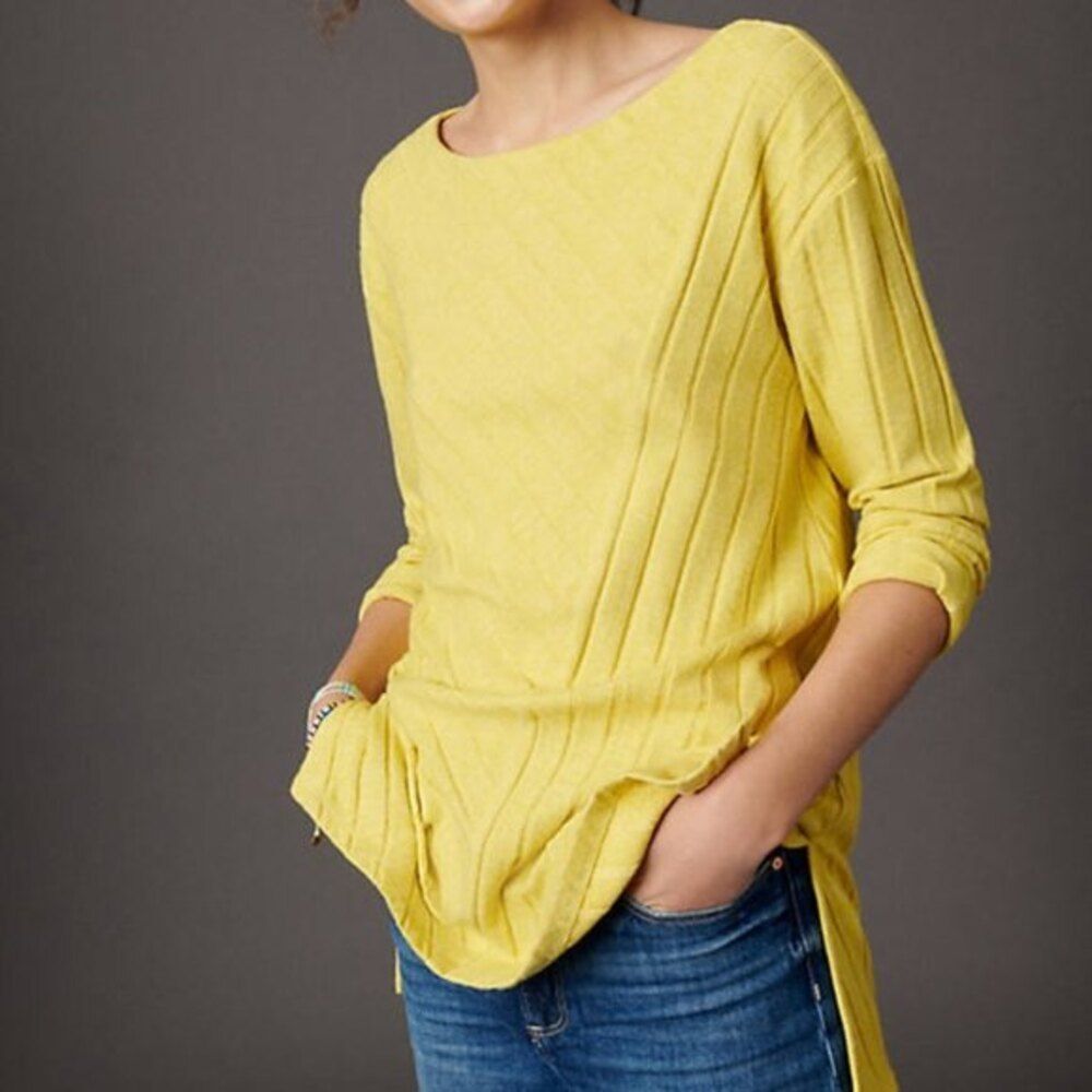 Yellow Anthropologie Maeve Ribbed Boat Neck High Low Hem Tunic Sweater Top (NWT)